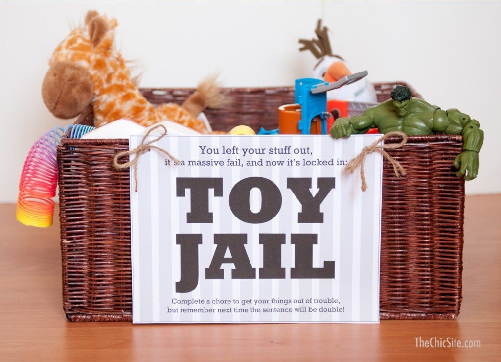 A clever idea to teach kids to clean up after themselves - Toy Jail! With printables. 